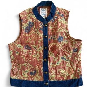 Autumn Salute Womens Denim And Floral Tapestry Vest